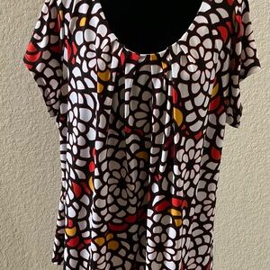 Worthington White and Red Graphic Blouse Relaxed Fit